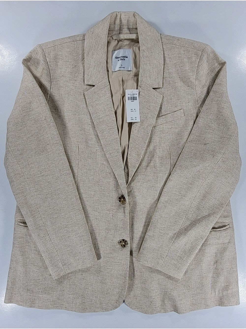 NEW Abercrombie Fitch Blazer Beige Career Linen Blend Business Casual New Large